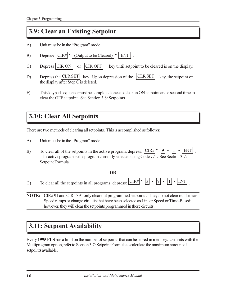 Clear an existing setpoint, Clear all setpoints, Setpoint availability | AMETEK 1995A Micro-Set PLS User Manual | Page 14 / 38