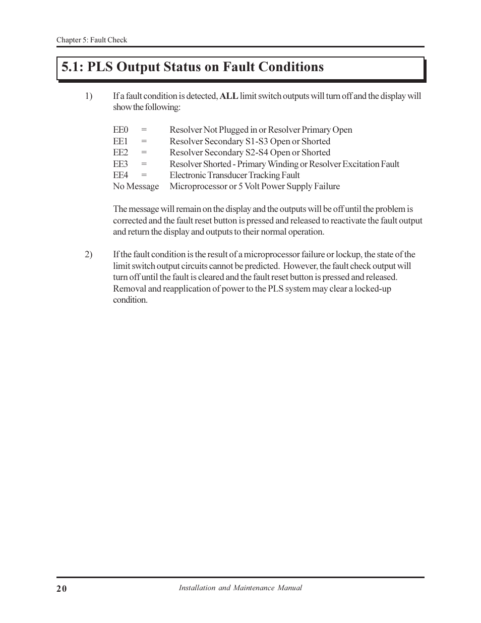 Pls output status on fault conditions | AMETEK 1995A Micro-Set PLS User Manual | Page 24 / 38