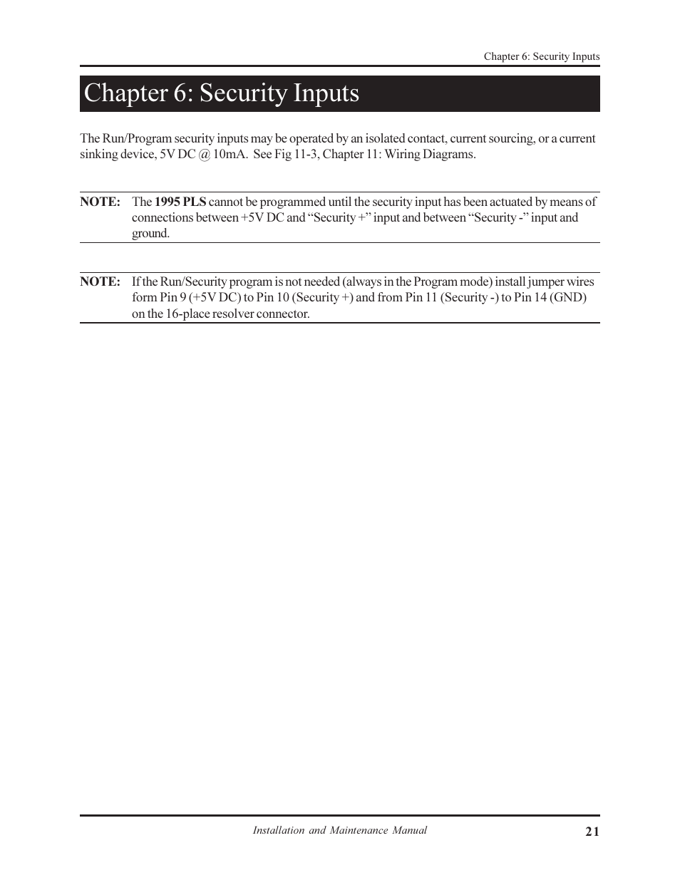 Chapter 6: security inputs | AMETEK 1995A Micro-Set PLS User Manual | Page 25 / 38