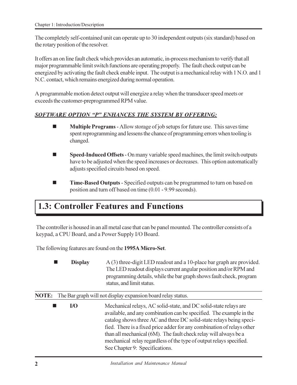 Controller features and functions | AMETEK 1995A Micro-Set PLS User Manual | Page 6 / 38