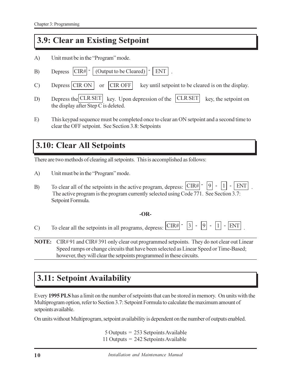 Clear an existing setpoint, Clear all setpoints, Setpoint availability | AMETEK 1995B Micro-Set PLS with Brake Monitor User Manual | Page 14 / 40