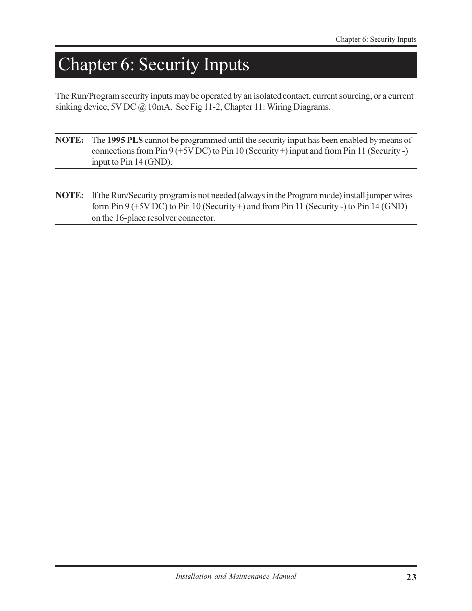 Chapter 6: security inputs | AMETEK 1995B Micro-Set PLS with Brake Monitor User Manual | Page 27 / 40