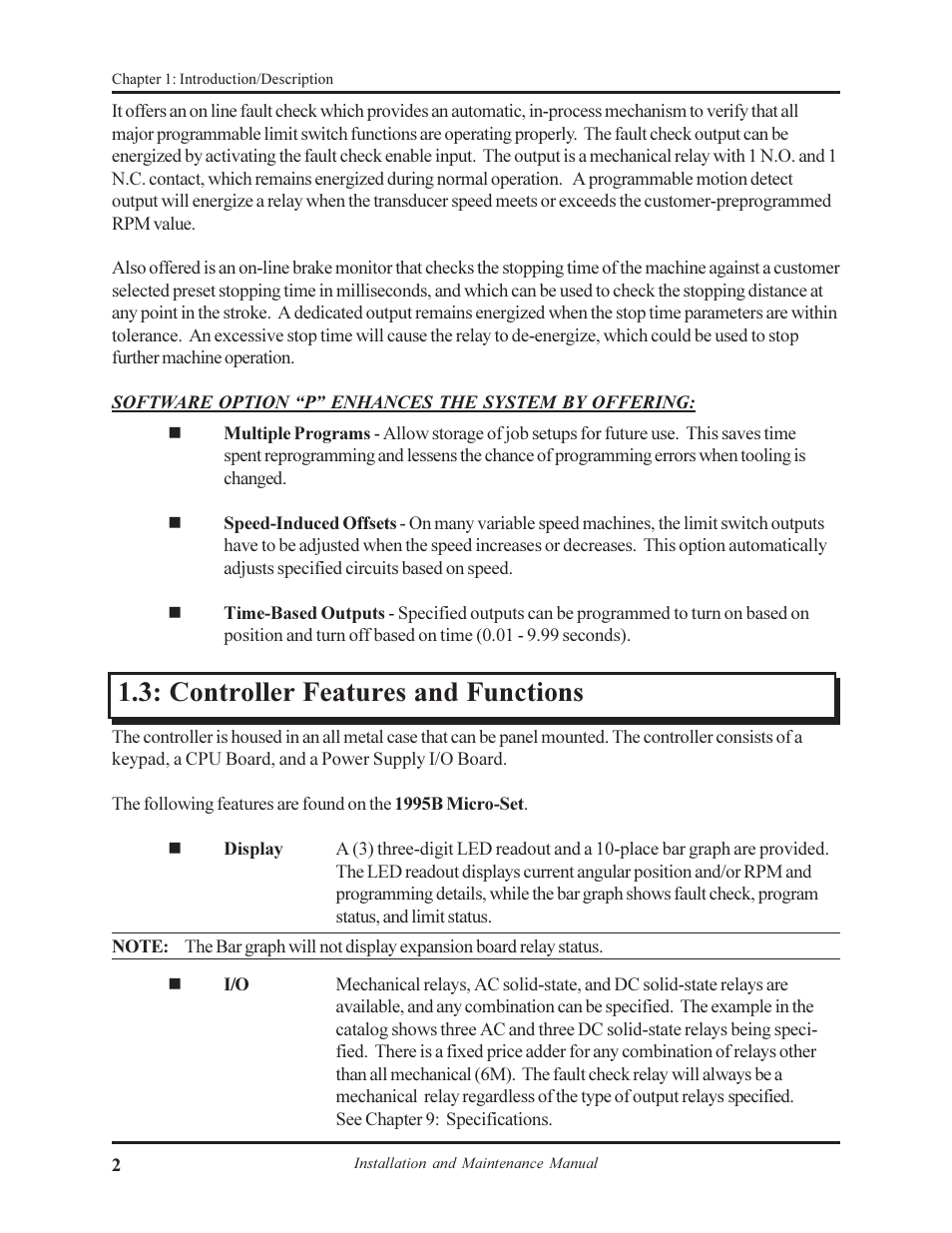 Controller features and functions | AMETEK 1995B Micro-Set PLS with Brake Monitor User Manual | Page 6 / 40