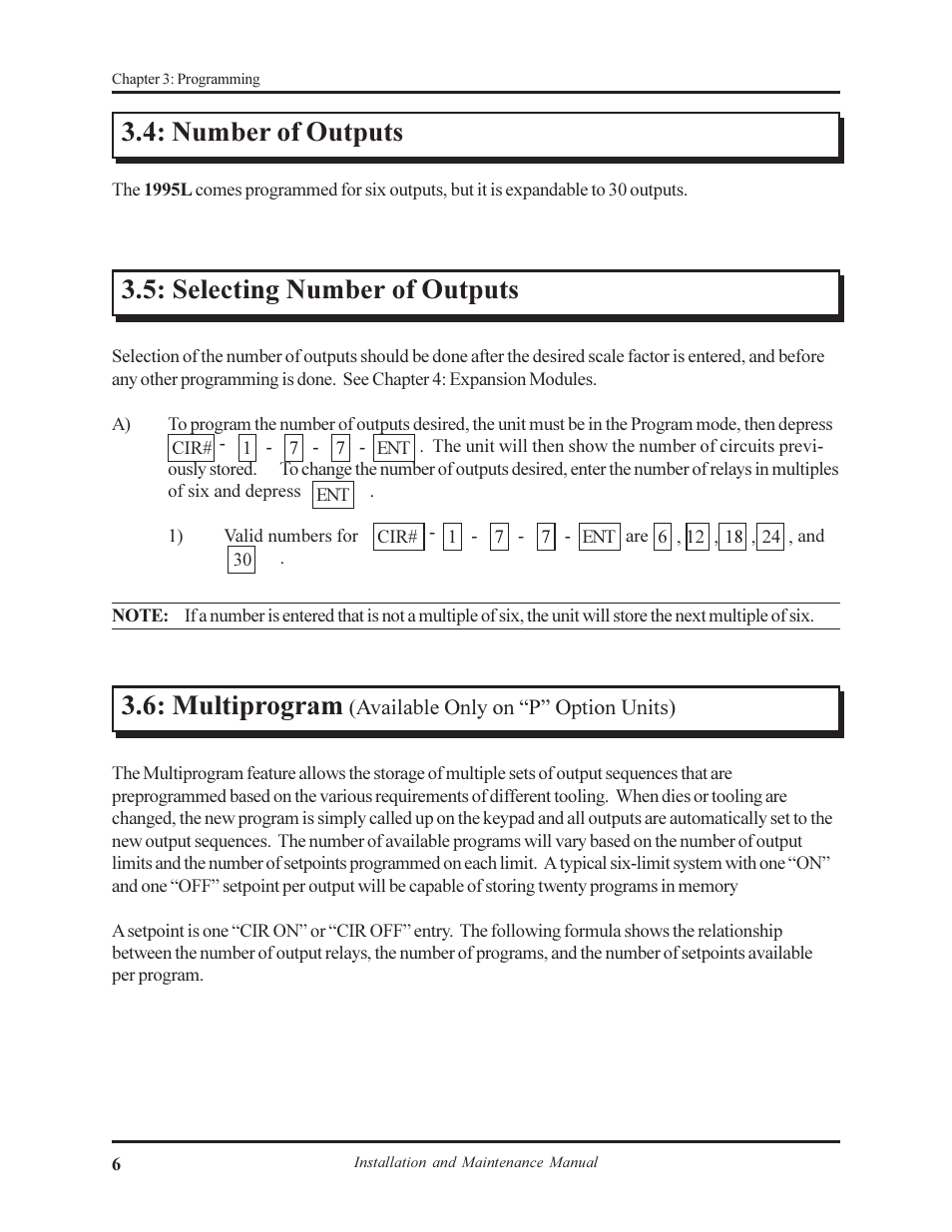 Number of outputs, Selecting number of outputs, Multiprogram | AMETEK 1995L Micro-Set PLS User Manual | Page 10 / 33