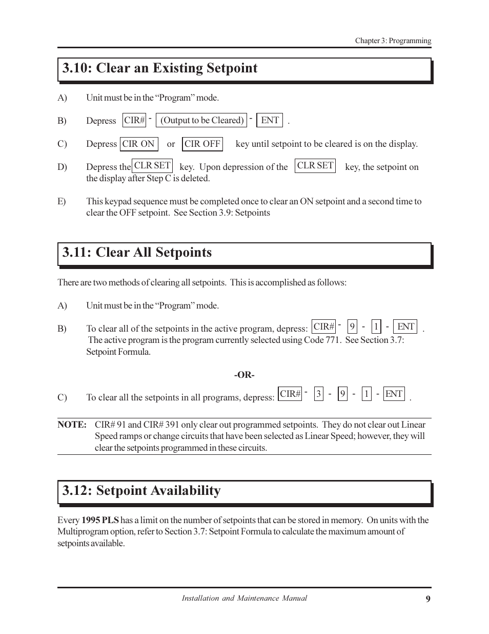 Clear an existing setpoint, Clear all setpoints, Setpoint availability | AMETEK 1995L Micro-Set PLS User Manual | Page 13 / 33