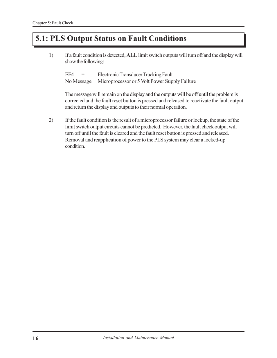Pls output status on fault conditions | AMETEK 1995L Micro-Set PLS User Manual | Page 20 / 33