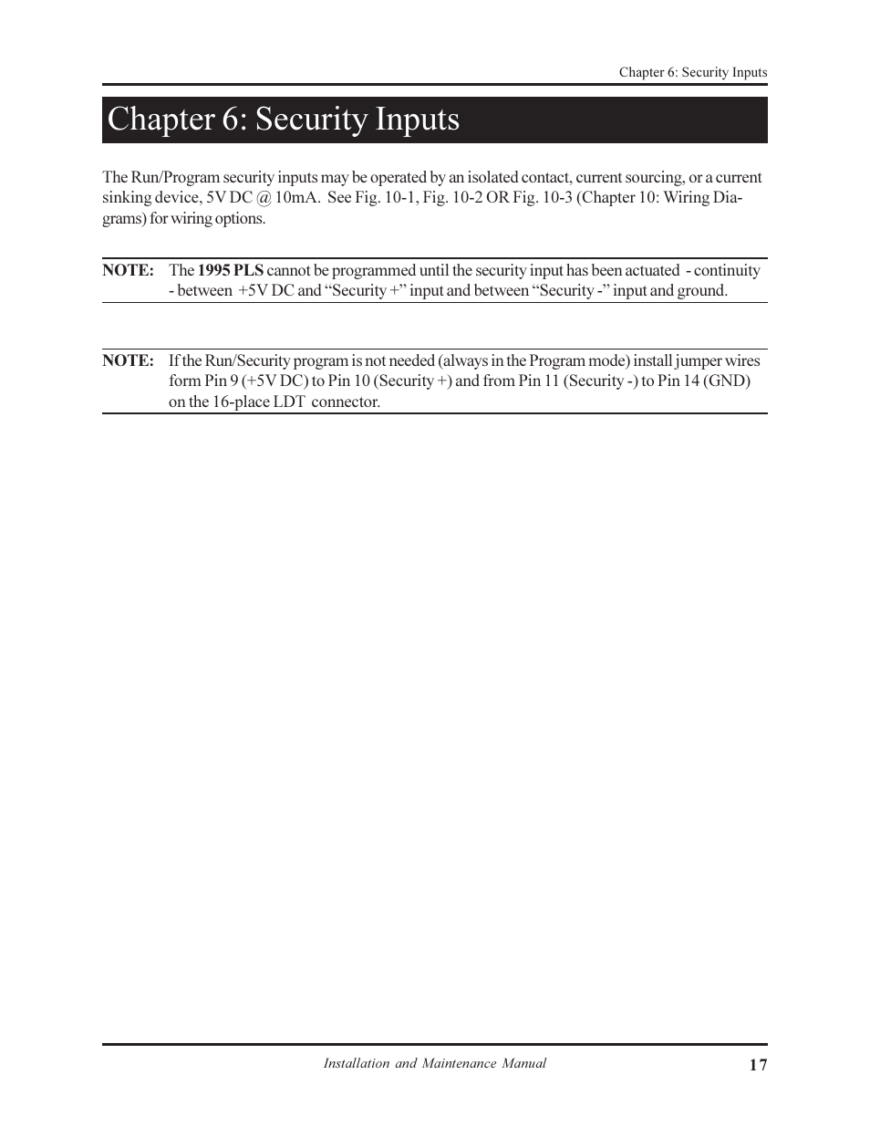 Chapter 6: security inputs | AMETEK 1995L Micro-Set PLS User Manual | Page 21 / 33