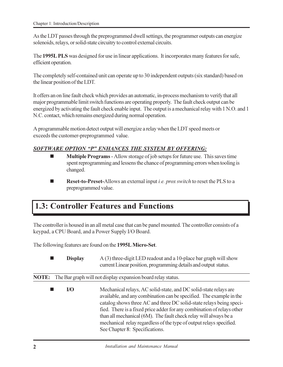 Controller features and functions | AMETEK 1995L Micro-Set PLS User Manual | Page 6 / 33