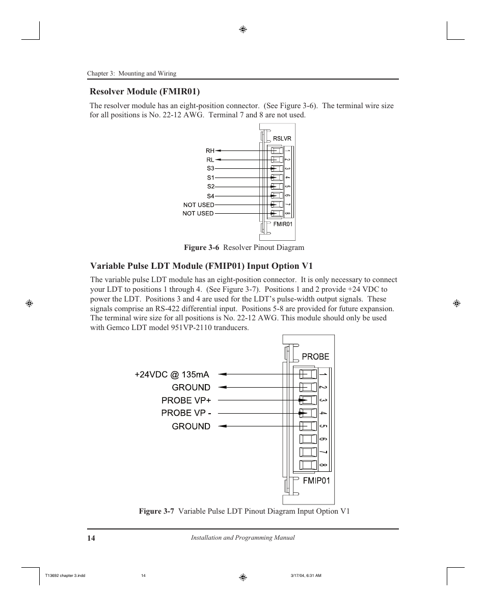 Resolver module (fmir01), Variable pulse ldt module (fmip01) input option v1 | AMETEK 2110 Shut Height Monitor User Manual | Page 18 / 59