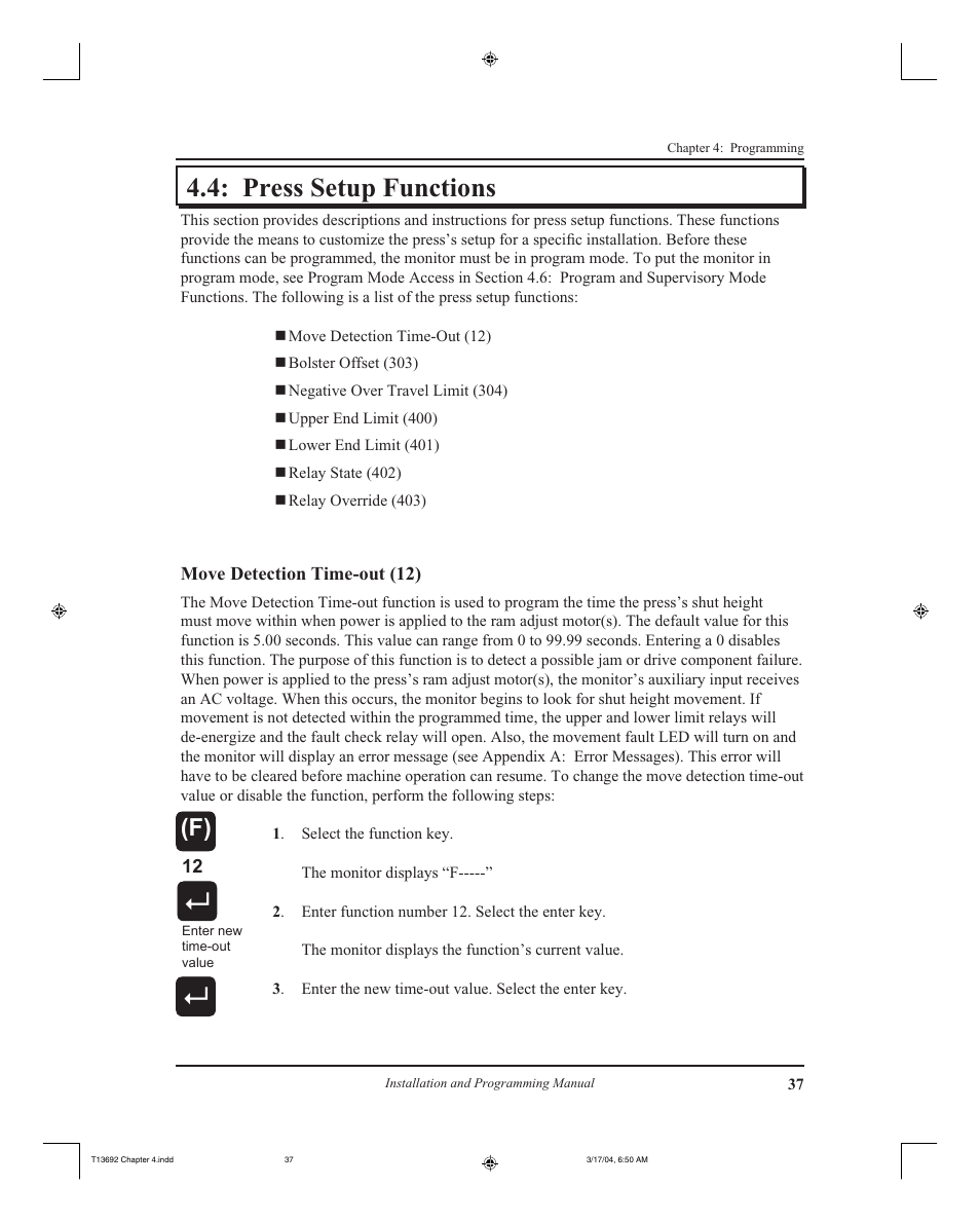 Press setup functions | AMETEK 2110 Shut Height Monitor User Manual | Page 41 / 59