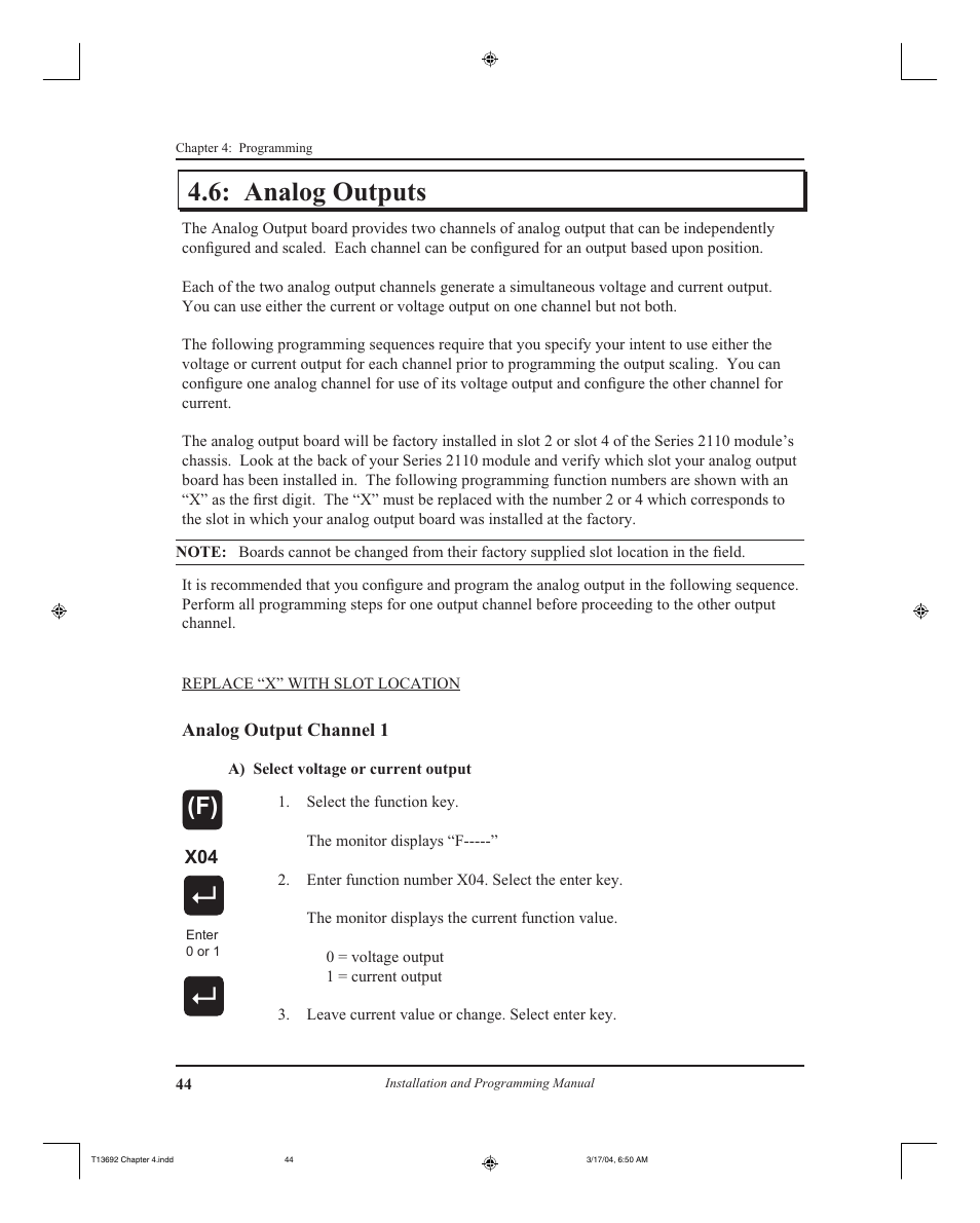 Analog outputs | AMETEK 2110 Shut Height Monitor User Manual | Page 48 / 59