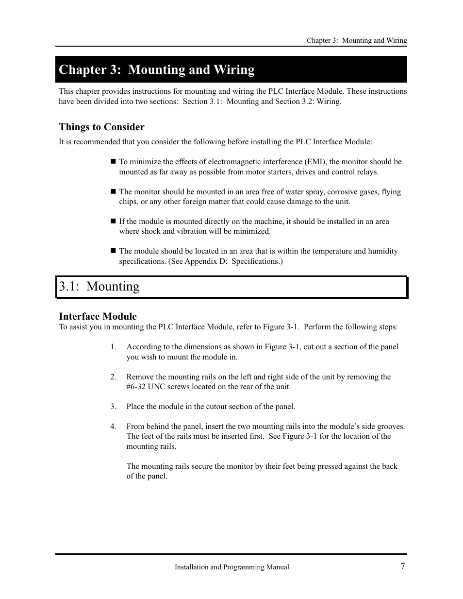 Mounting, Chapter 3: mounting and wiring | AMETEK 2120 PLC Interface Module User Manual | Page 11 / 64