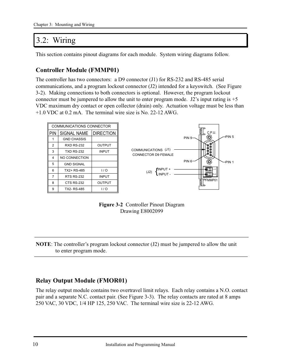 Wiring, Controller module (fmmp01), Relay output module (fmor01) | AMETEK 2120 PLC Interface Module User Manual | Page 14 / 64