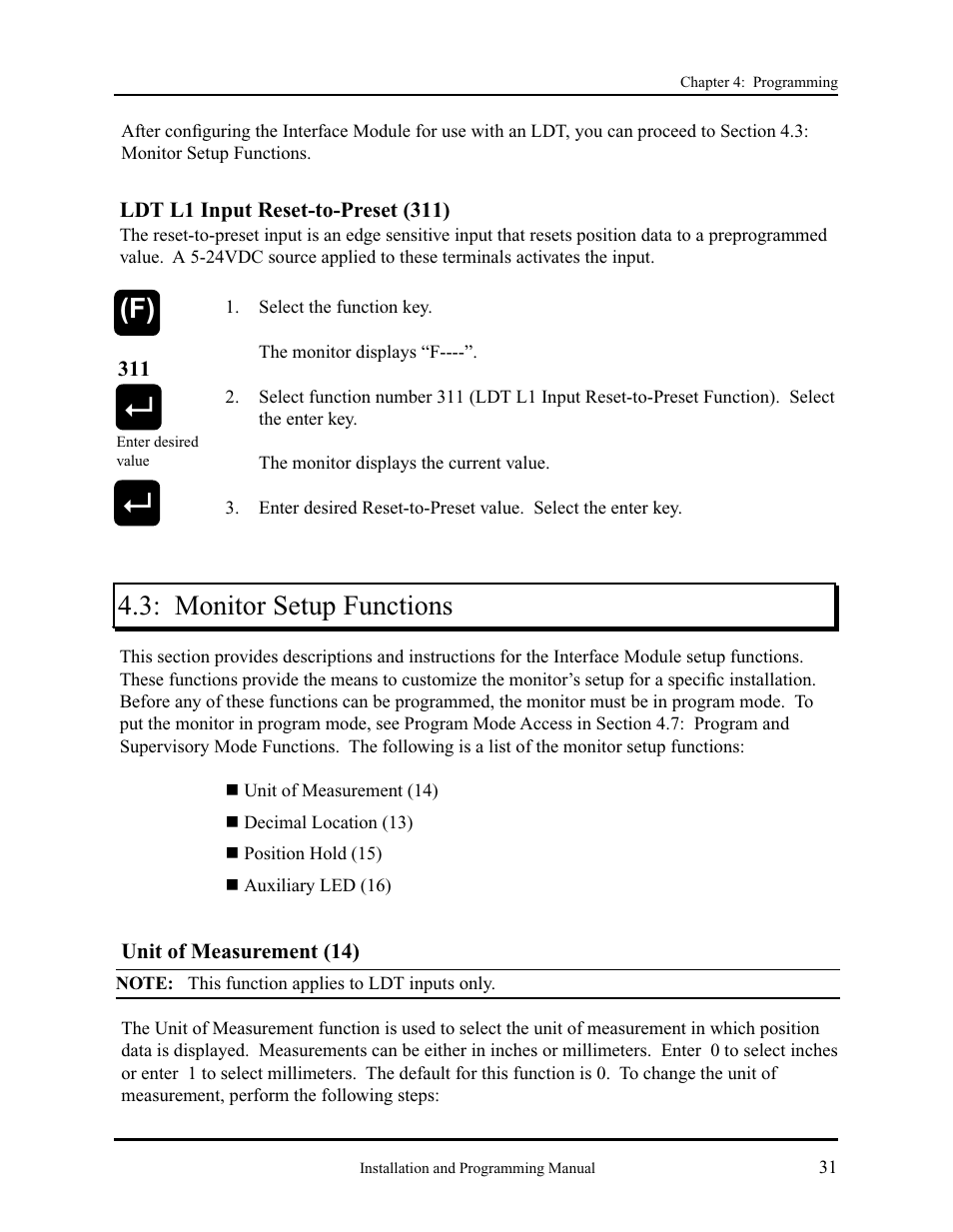 Monitor setup functions (f) | AMETEK 2120 PLC Interface Module User Manual | Page 35 / 64