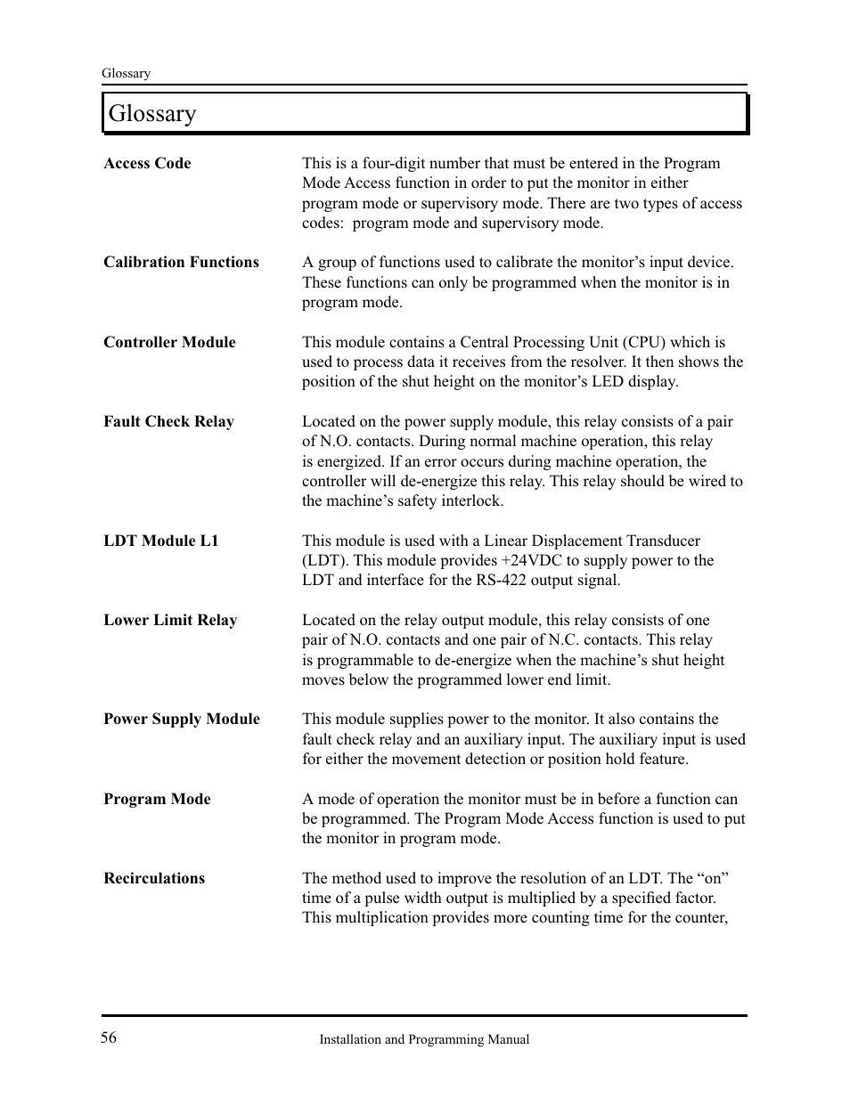 Glossary | AMETEK 2120 PLC Interface Module User Manual | Page 60 / 64