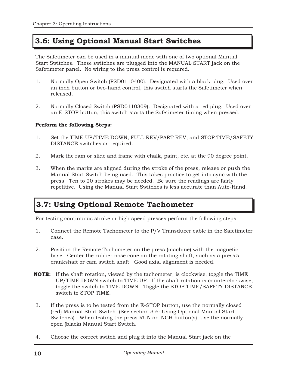 Using optional manual start switches, Using optional remote tachometer | AMETEK 1025 Foot & Palm Switches User Manual | Page 14 / 24