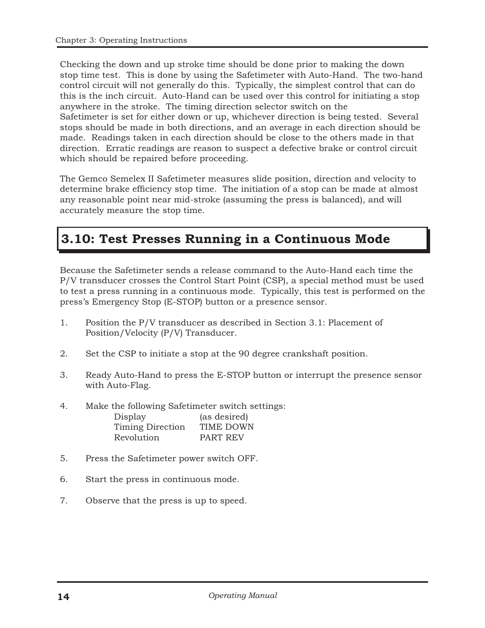 Test presses running in a continuous mode | AMETEK 1025 Foot & Palm Switches User Manual | Page 18 / 24