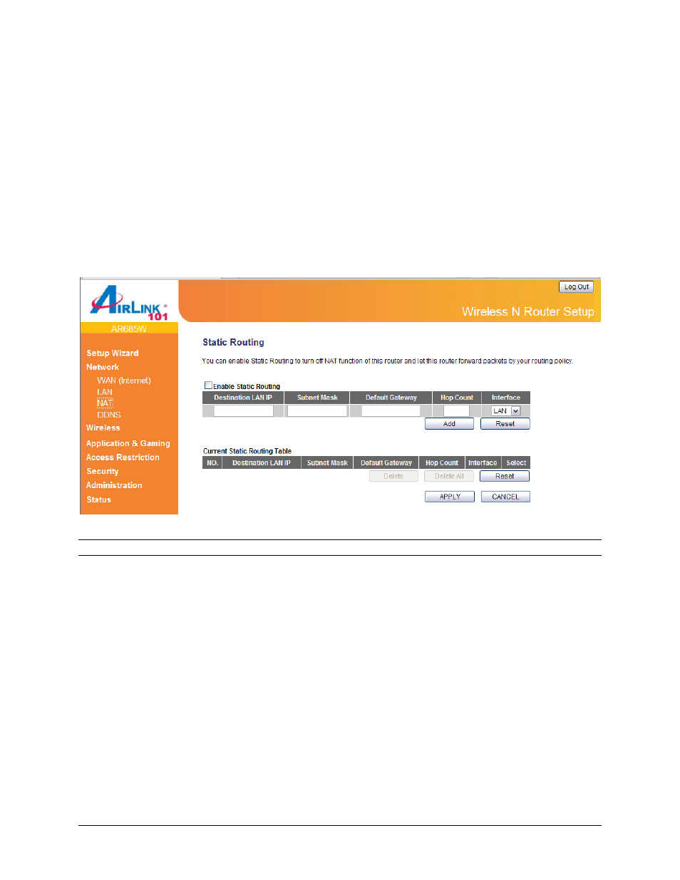 3 nat / static routing | Airlink101 AR685W User Manual | Page 34 / 81