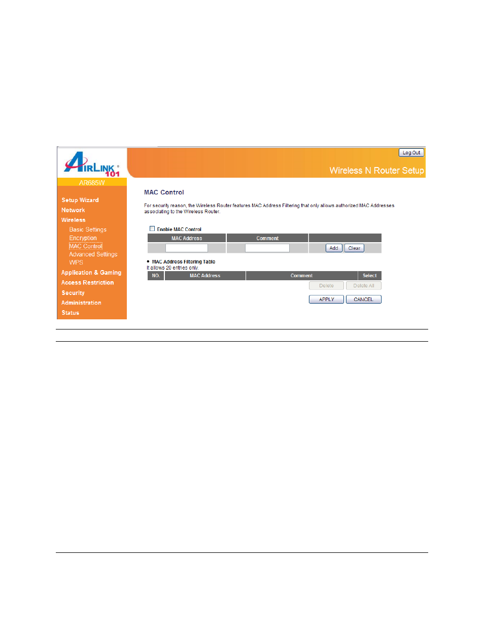 3 mac control | Airlink101 AR685W User Manual | Page 43 / 81