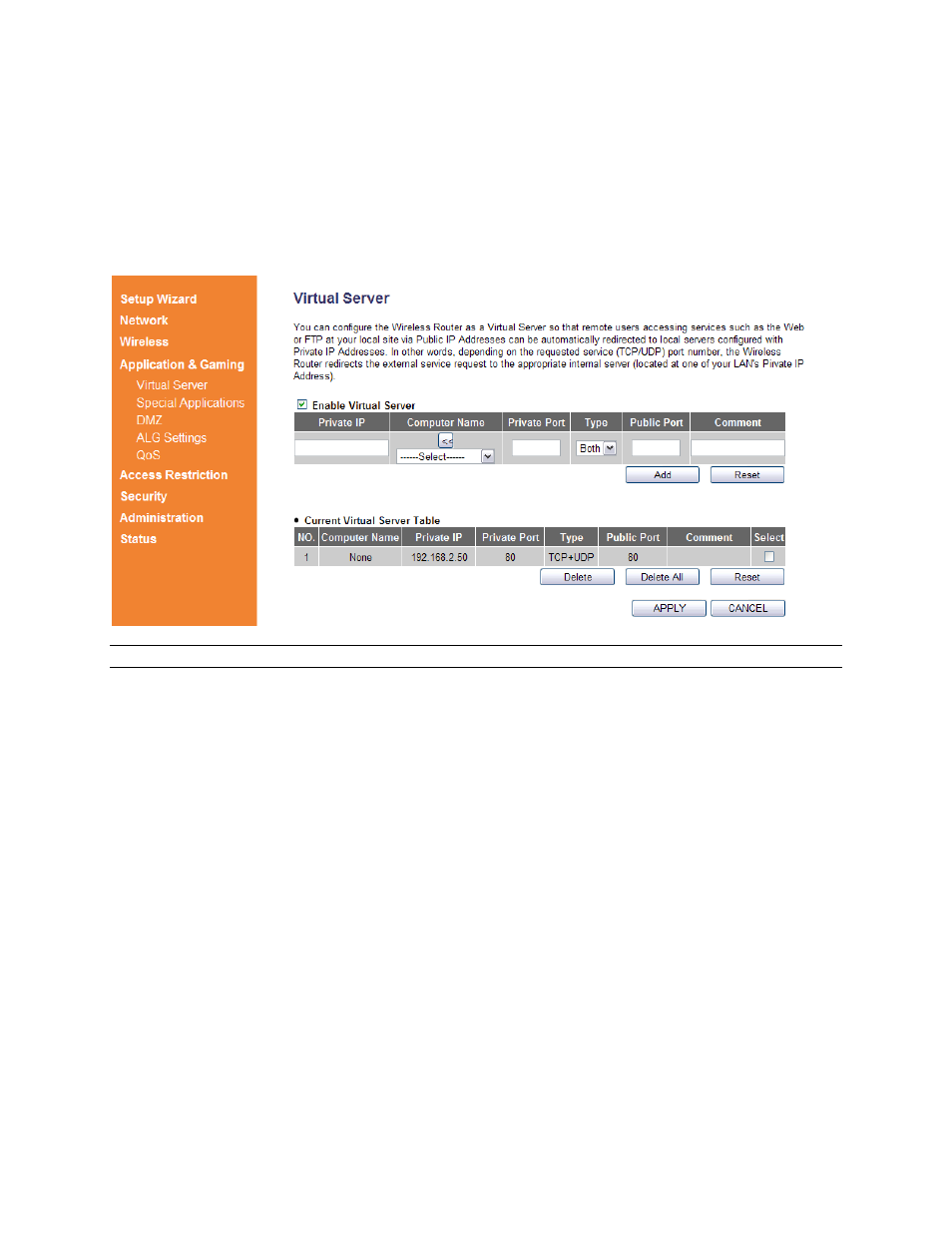 3 application & gaming, 1 virtual server (port forwarding) | Airlink101 AR685W User Manual | Page 50 / 81