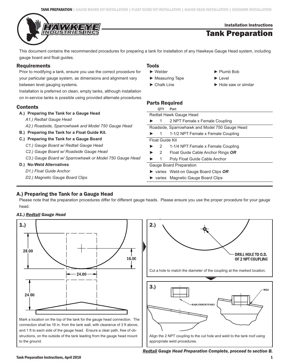 Hawkeye Tank Preparation User Manual | 3 pages