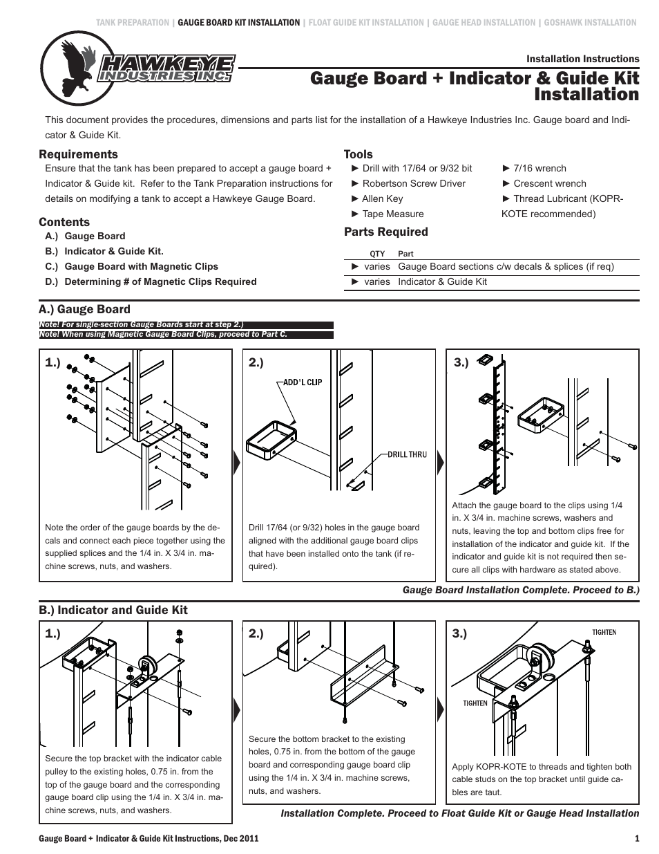 Hawkeye Gauge Board User Manual | 2 pages