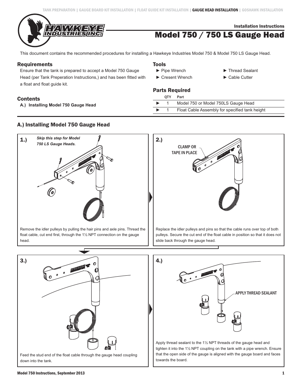 Hawkeye Model 750 User Manual | 2 pages