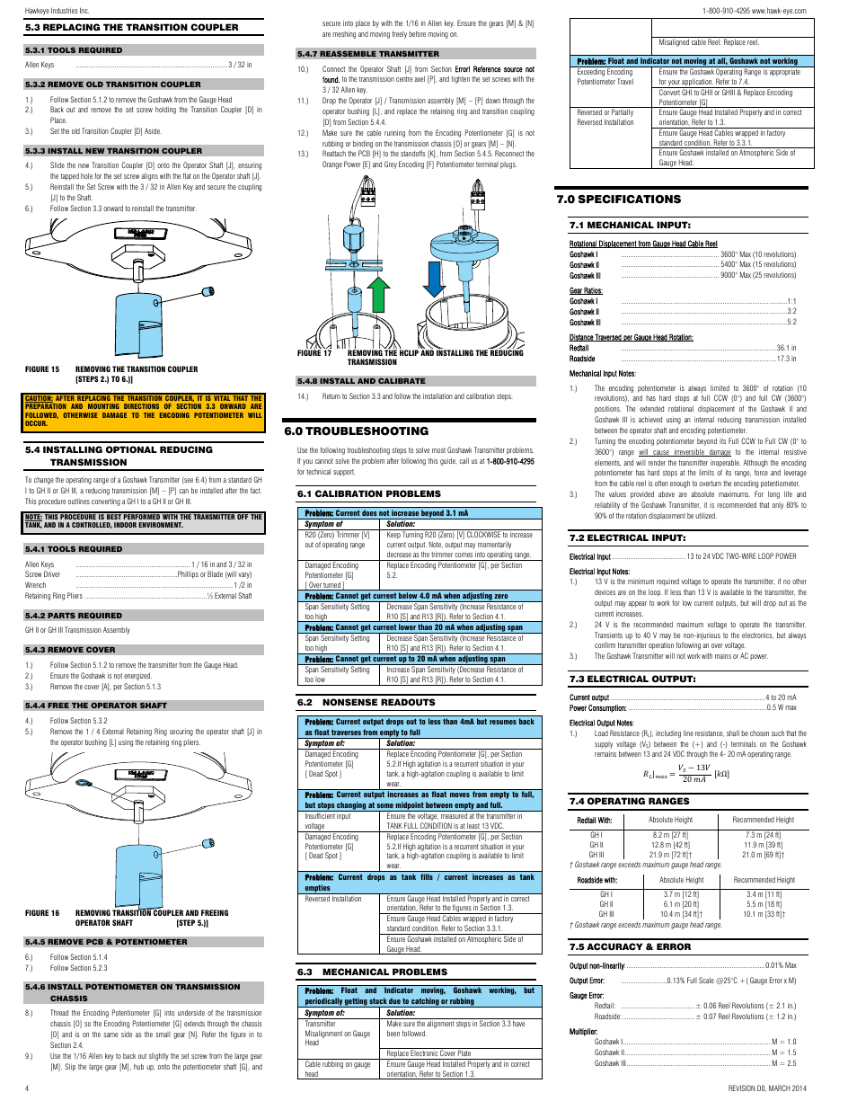 0 troubleshooting, 0 specifications | Hawkeye Goshawk User Manual | Page 4 / 4