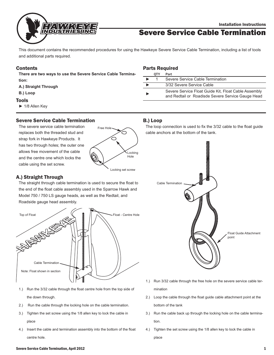 Hawkeye Severe Service Cable Termination User Manual | 1 page