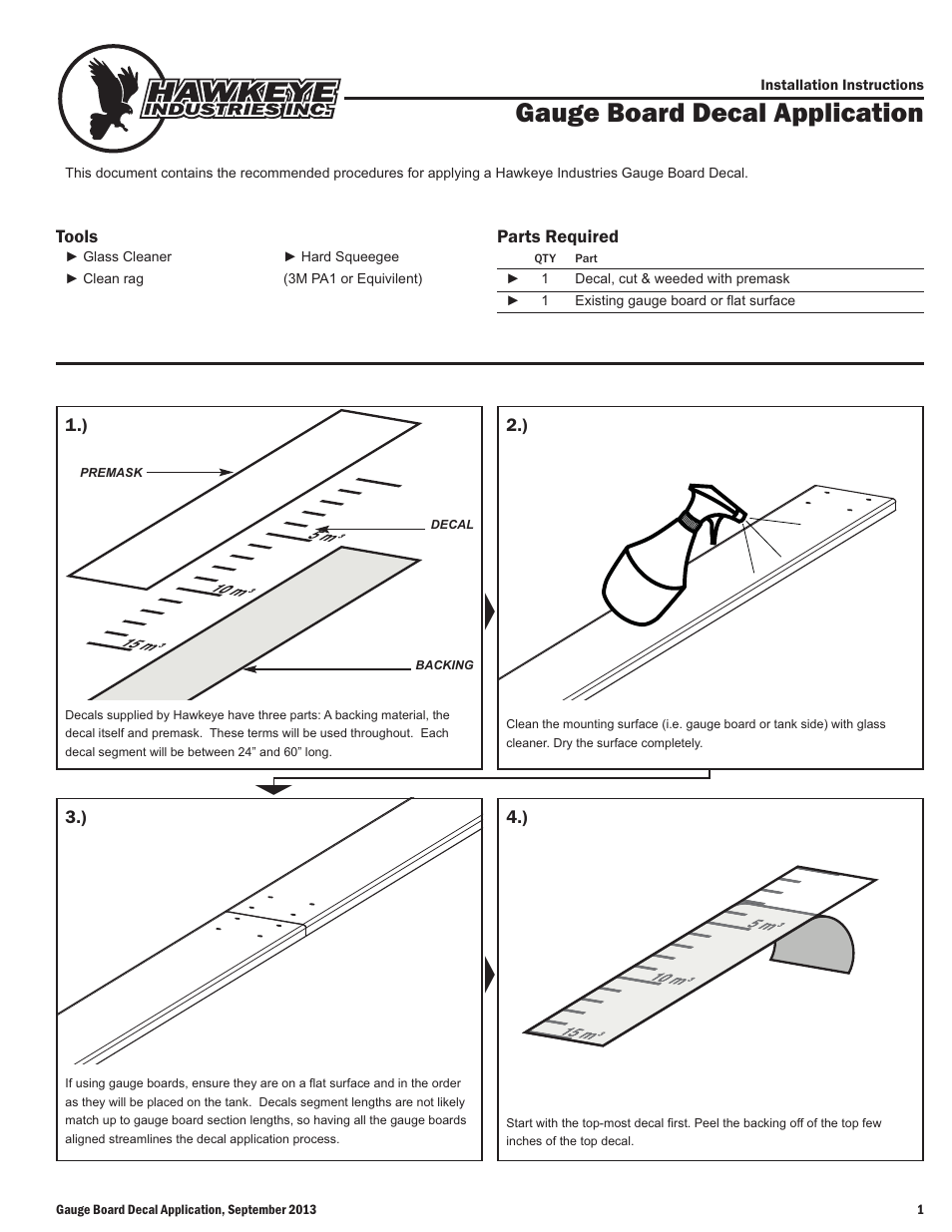 Hawkeye Gauge Board Decal Application User Manual | 2 pages