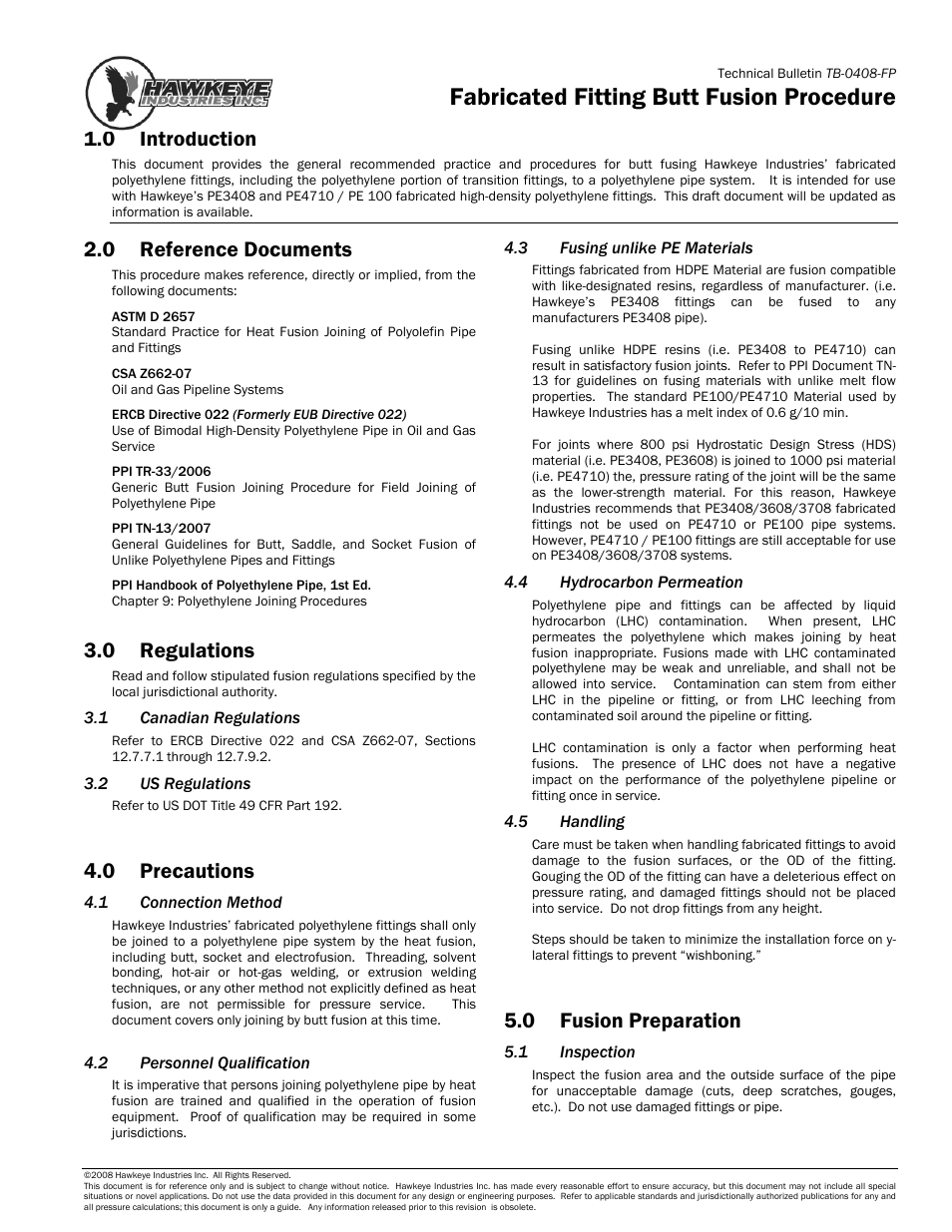 Hawkeye PE Fittings User Manual | 5 pages