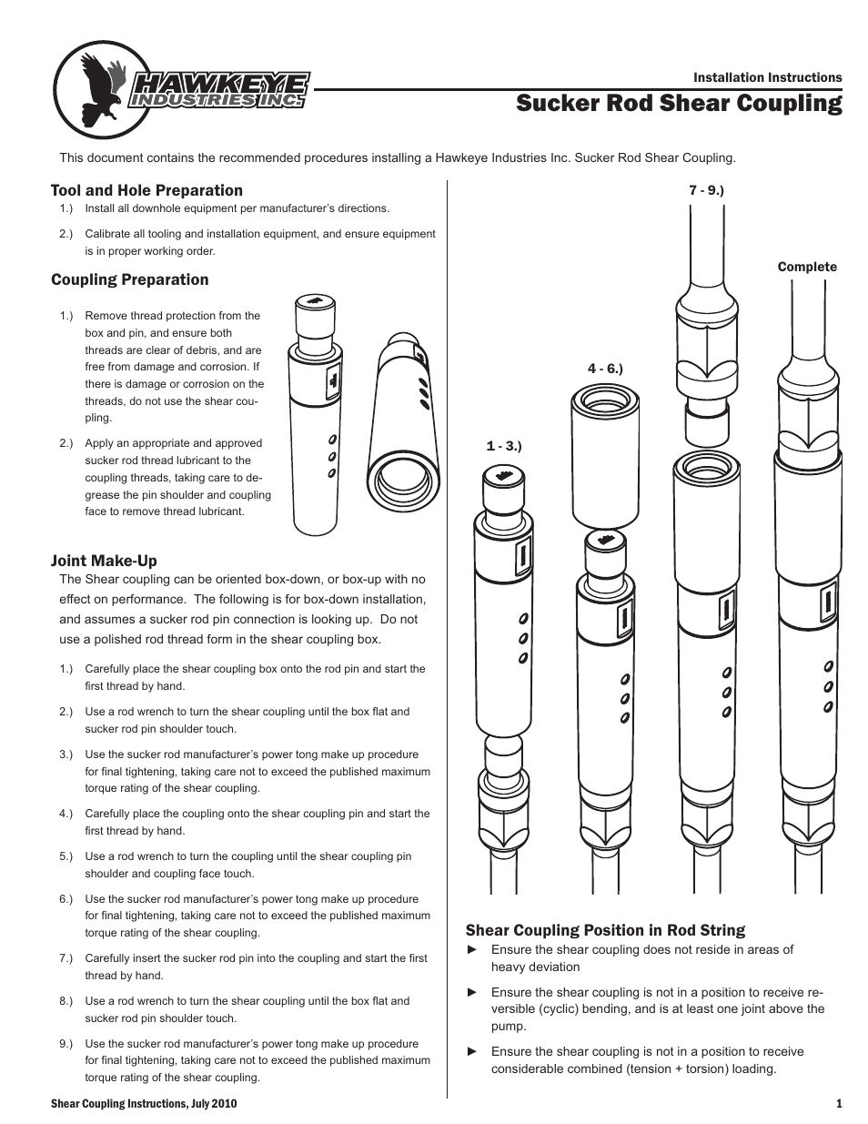 Hawkeye Shear Couplings User Manual | 1 page