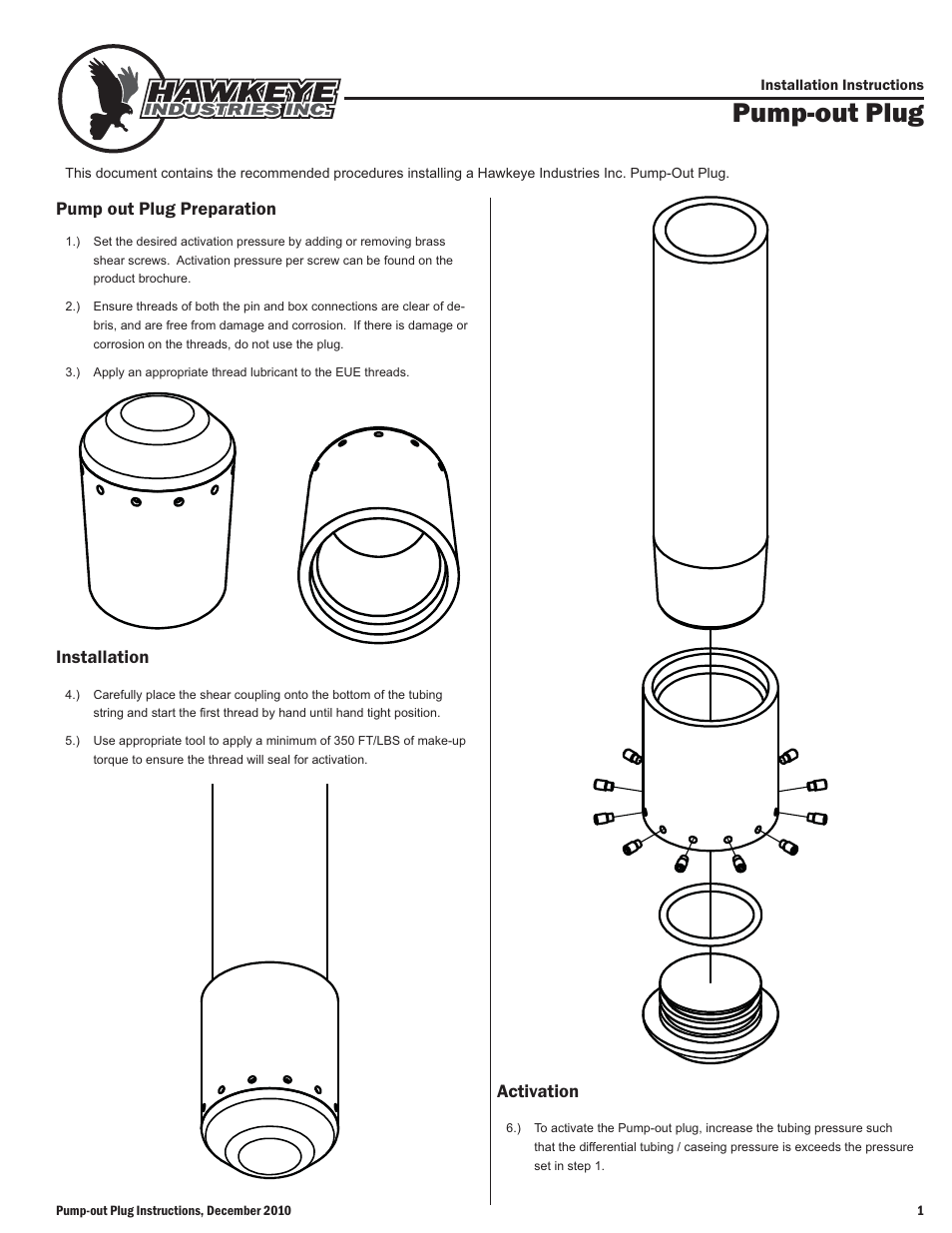 Hawkeye Pump-out Plugs User Manual | 1 page