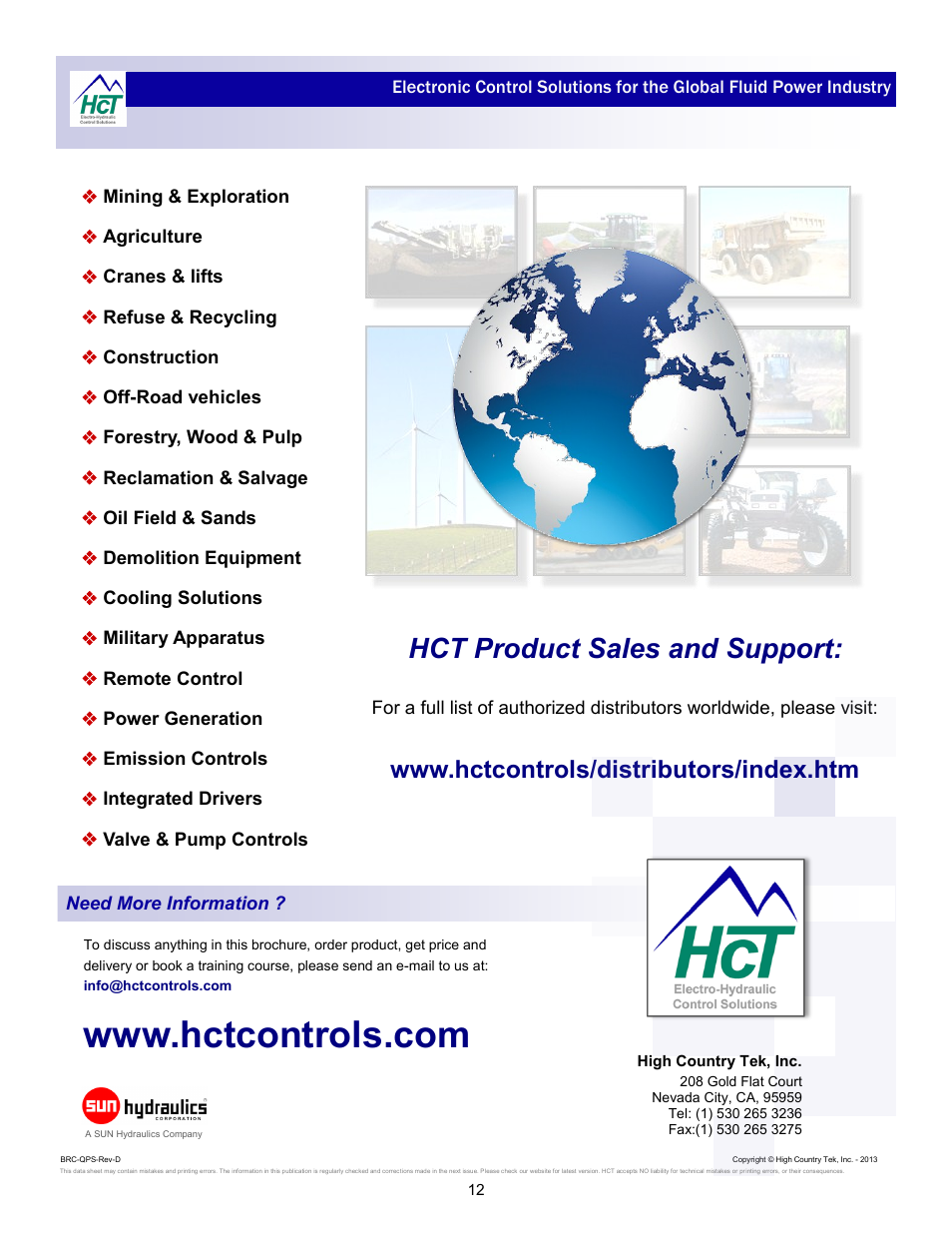 Hct product sales and support | High Country Tek Qwik-Pick Solutions User Manual | Page 12 / 12