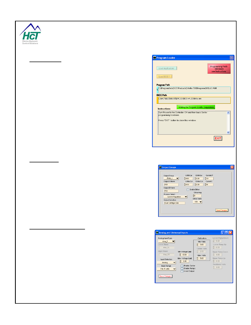 Program loader, 7 output groups, Analog and universal inputs | Output groups | High Country Tek emc-3L User Manual | Page 82 / 108