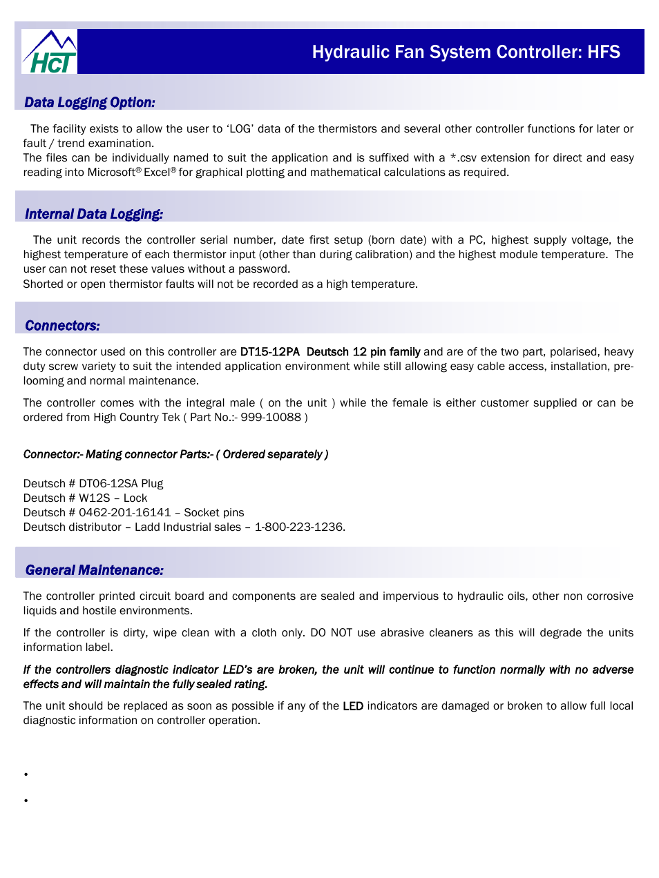 Hydraulic fan system controller: hfs | High Country Tek HFS User Manual | Page 13 / 31