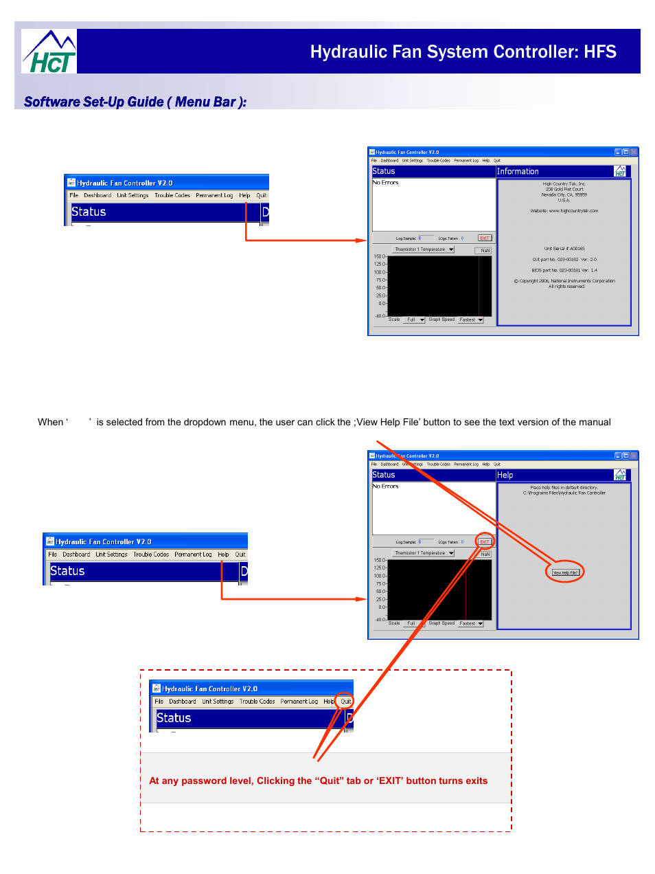 Hydraulic fan system controller: hfs, Software set-up guide ( menu bar ) | High Country Tek HFS User Manual | Page 18 / 31