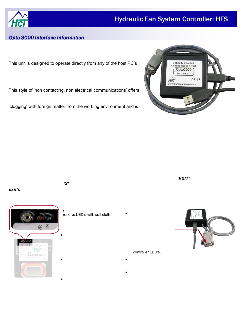 Hydraulic fan system controller: hfs, Opto 3000 interface information | High Country Tek HFS User Manual | Page 23 / 31