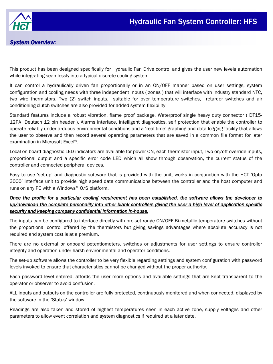 Hydraulic fan system controller: hfs, System overview | High Country Tek HFS User Manual | Page 3 / 31