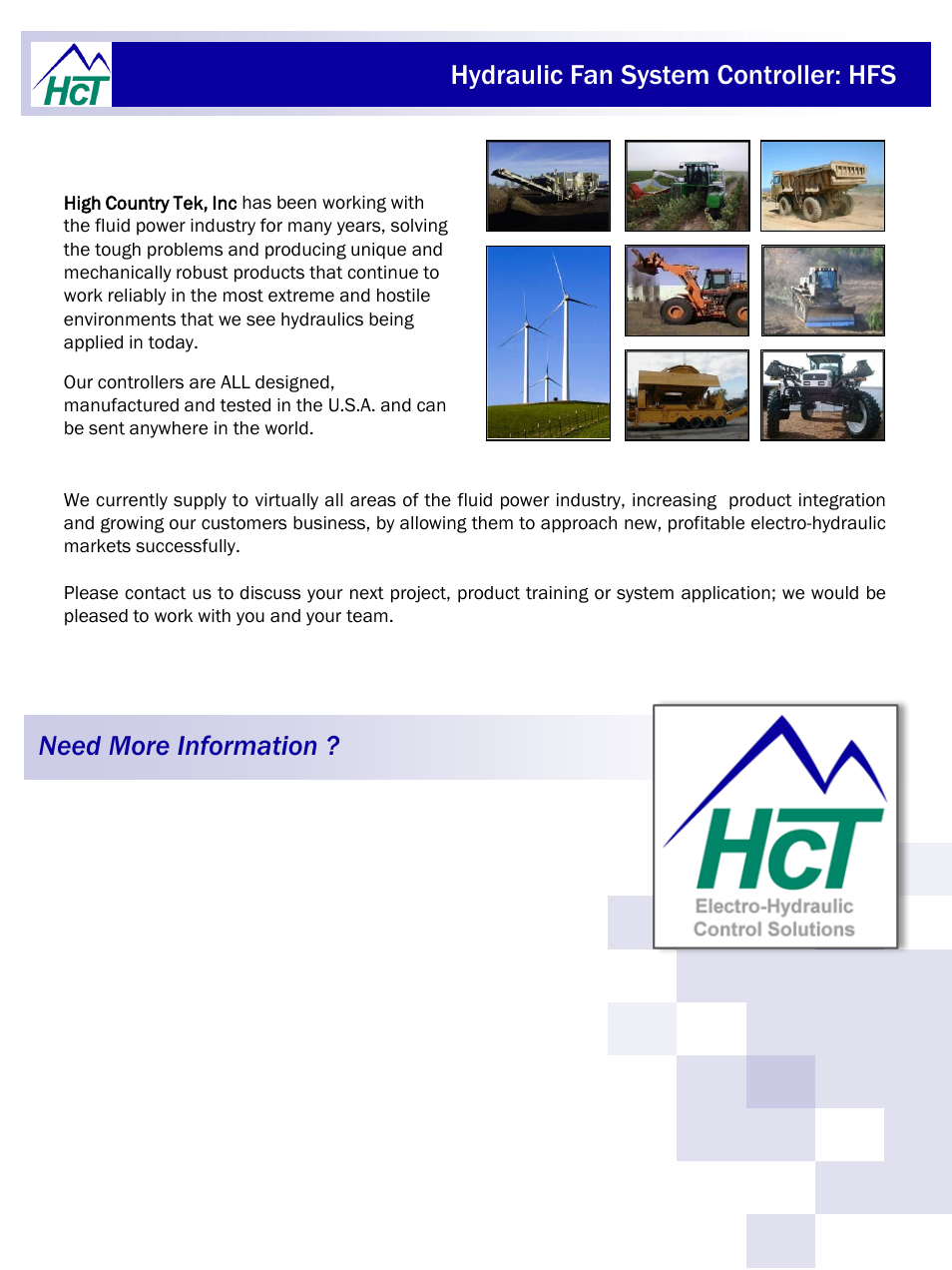 Hydraulic fan system controller: hfs, Need more information | High Country Tek HFS User Manual | Page 31 / 31