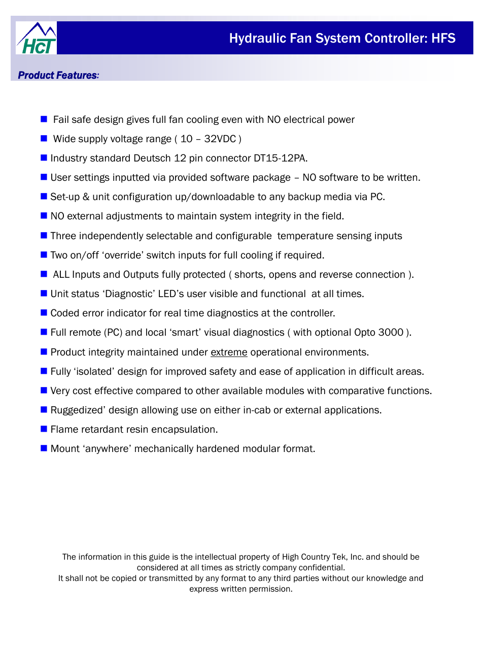 Hydraulic fan system controller: hfs | High Country Tek HFS User Manual | Page 4 / 31