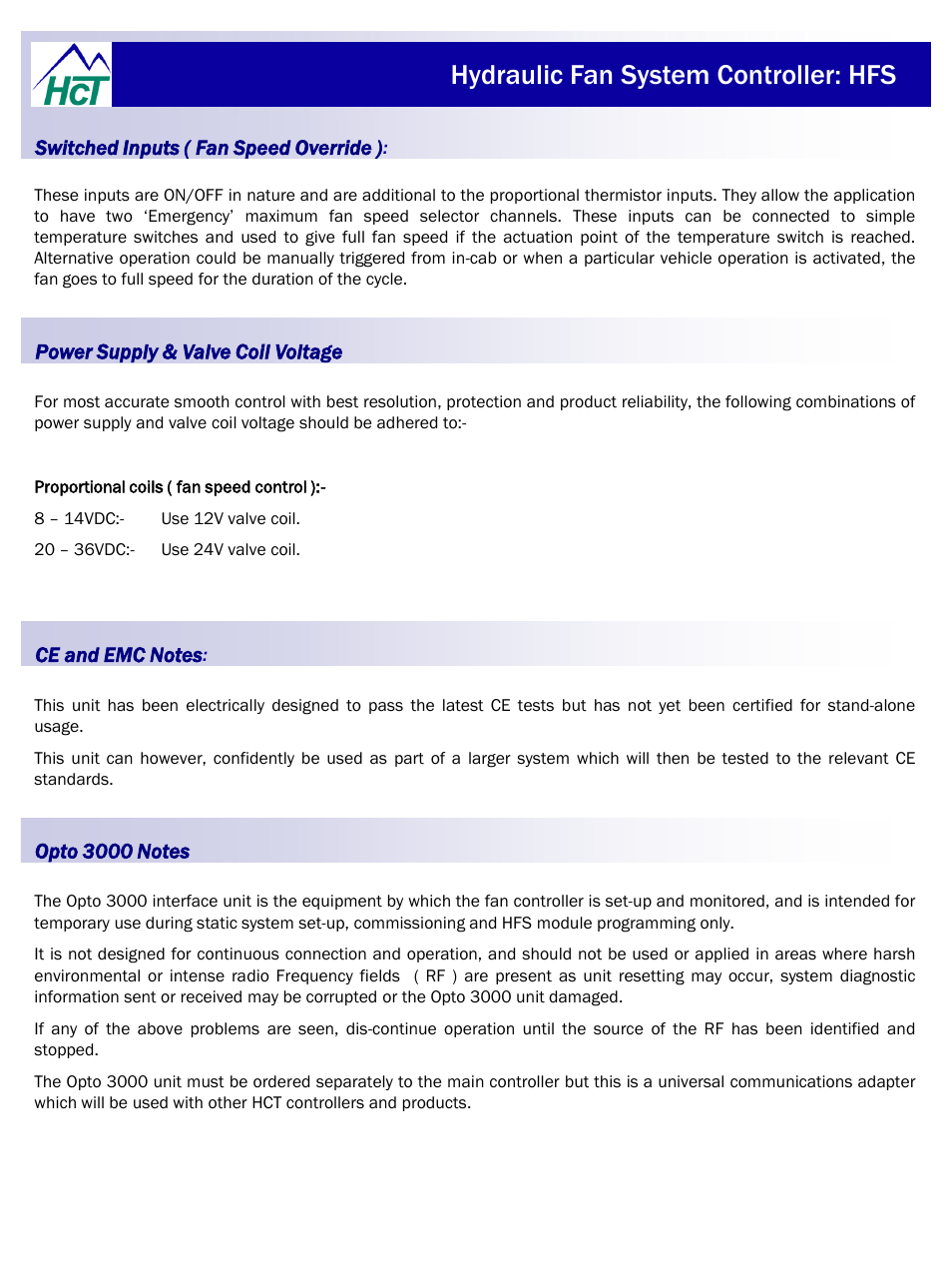 Hydraulic fan system controller: hfs | High Country Tek HFS User Manual | Page 8 / 31