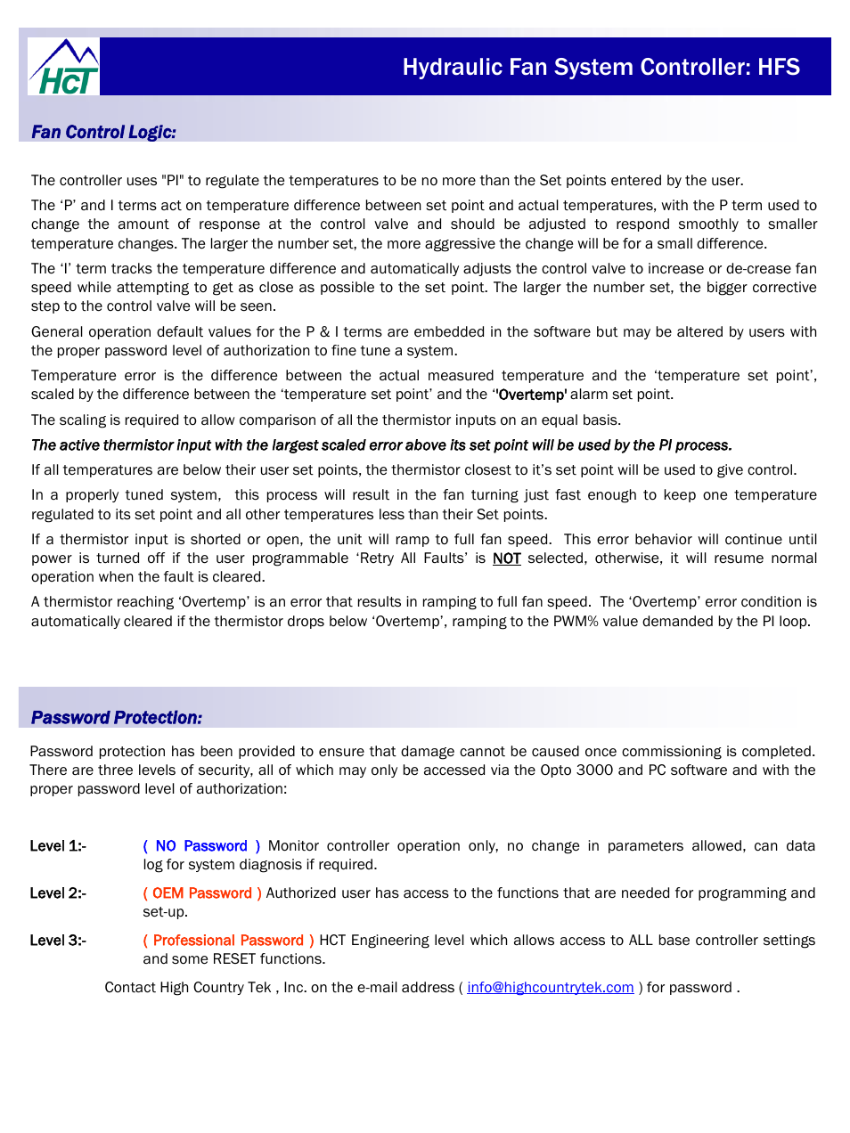 Hydraulic fan system controller: hfs | High Country Tek HFS User Manual | Page 9 / 31