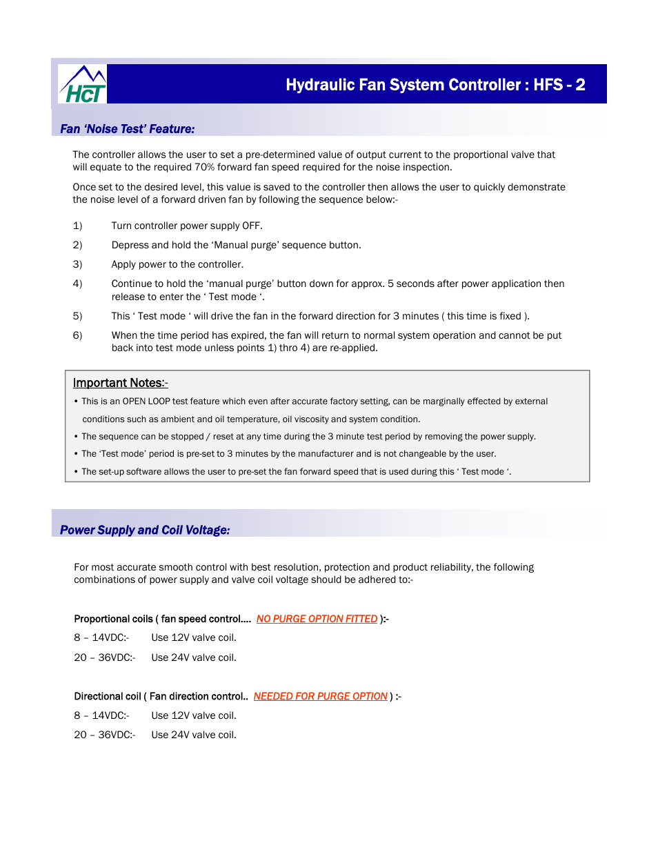 Hydraulic fan system controller : hfs - 2 | High Country Tek HFS-2Q User Manual | Page 11 / 36
