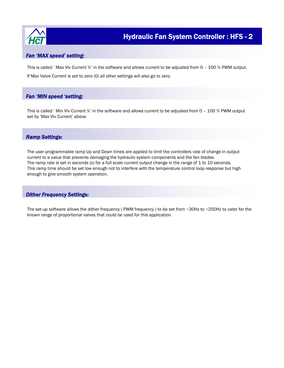 Hydraulic fan system controller : hfs - 2 | High Country Tek HFS-2Q User Manual | Page 13 / 36