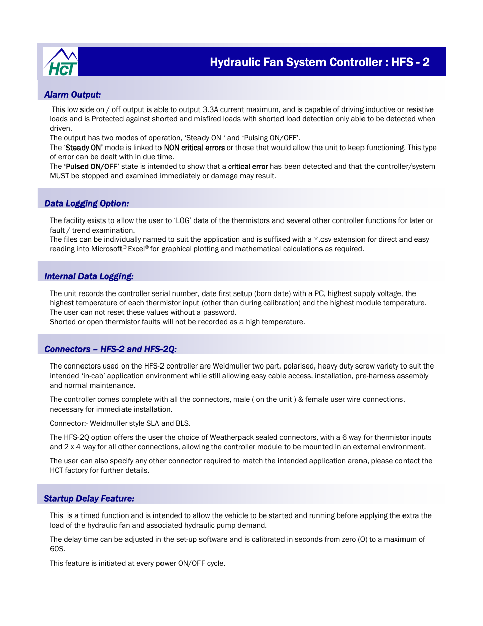 Hydraulic fan system controller : hfs - 2 | High Country Tek HFS-2Q User Manual | Page 17 / 36