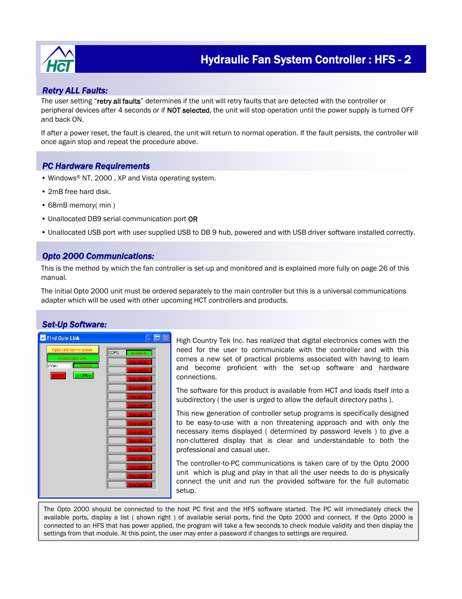 Hydraulic fan system controller : hfs - 2 | High Country Tek HFS-2Q User Manual | Page 18 / 36