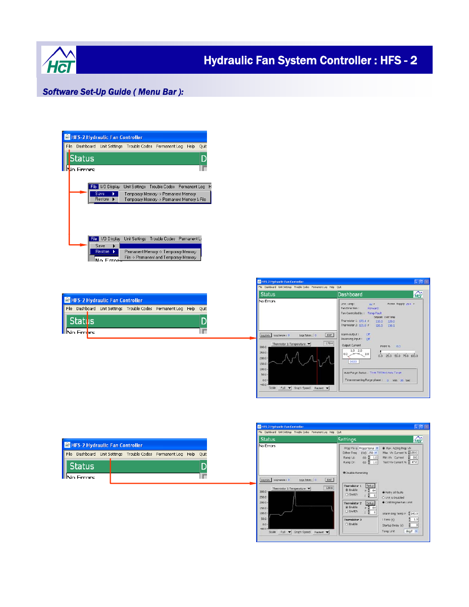 Hydraulic fan system controller : hfs - 2, Software set-up guide ( menu bar ) | High Country Tek HFS-2Q User Manual | Page 19 / 36