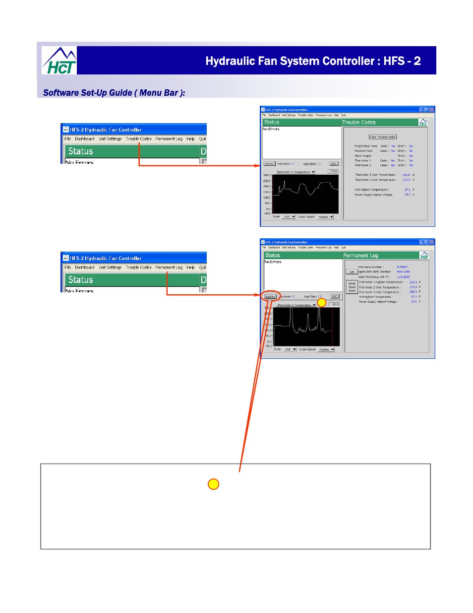 Hydraulic fan system controller : hfs - 2, Software set-up guide ( menu bar ) | High Country Tek HFS-2Q User Manual | Page 20 / 36