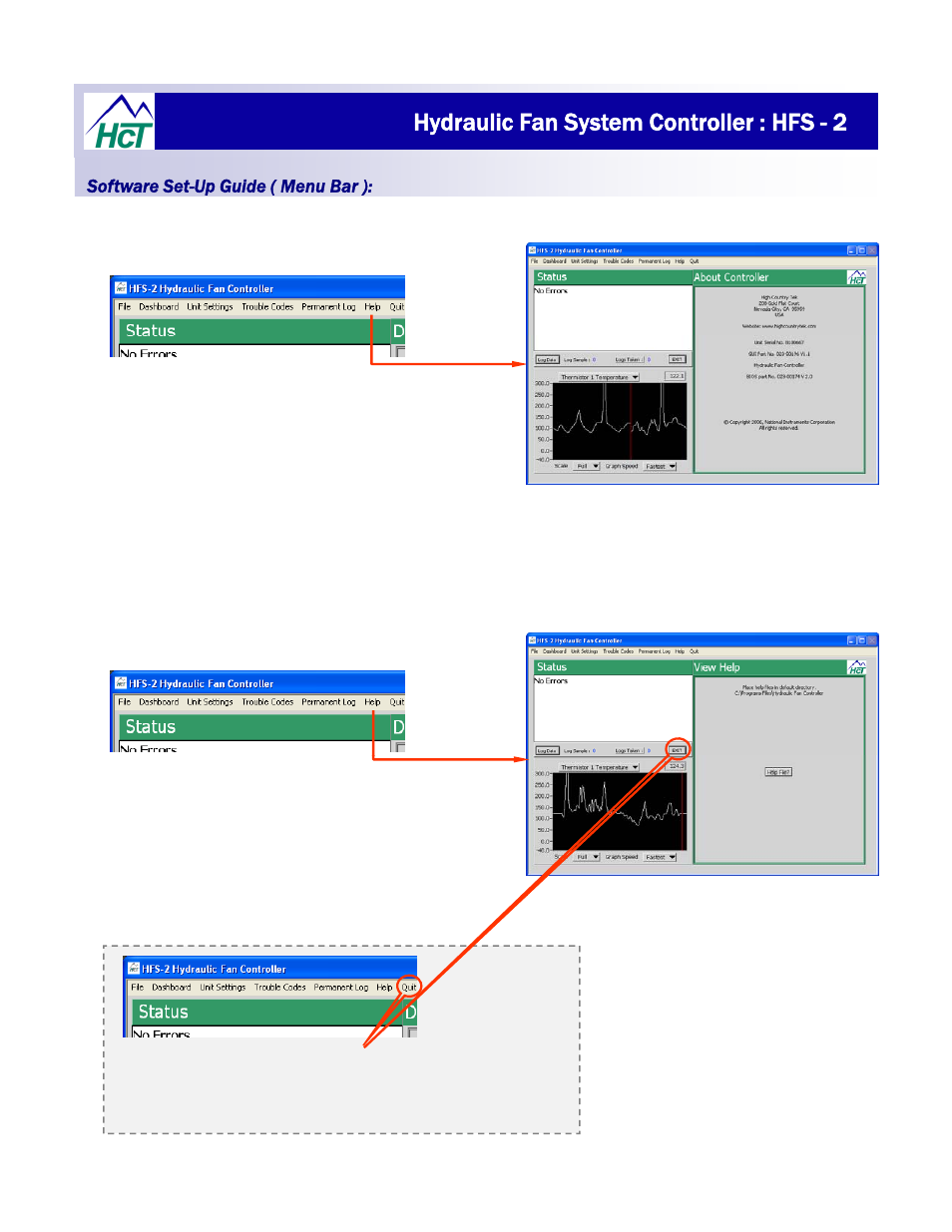 Hydraulic fan system controller : hfs - 2, Software set-up guide ( menu bar ) | High Country Tek HFS-2Q User Manual | Page 21 / 36